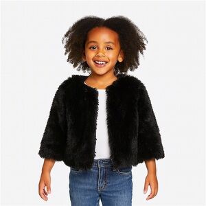 Kids Black Faux Fur Jacket Furry Coat